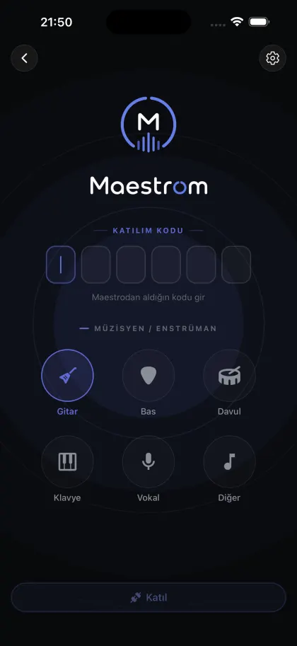 Join screen with the code boxes and instrument choices