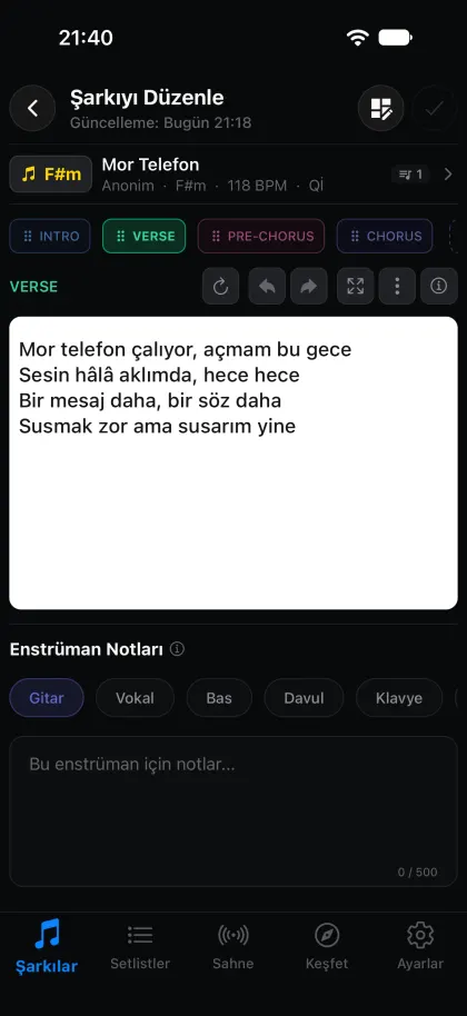 Lyrics Only editor with plain-text verse lines